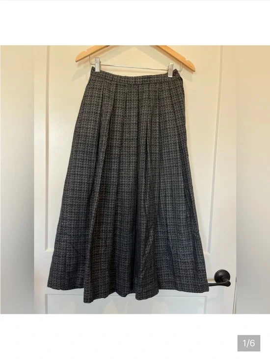 Vintage Grey Plaid Woven Wool-blend Full Midi Skirt - Picture 4 of 6